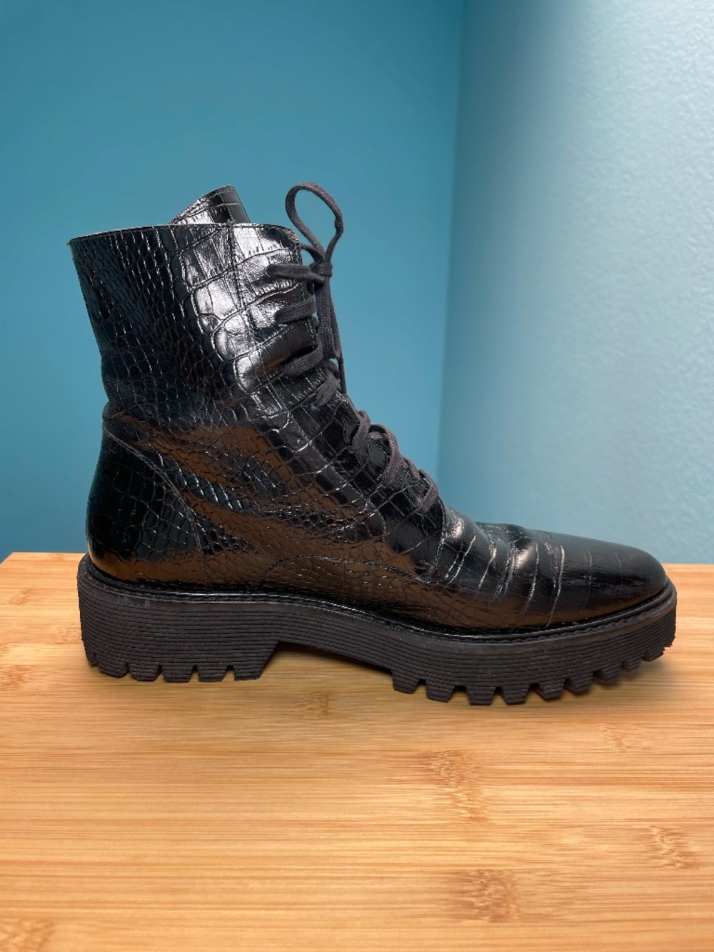Frēda Salvador Emi Lug Sole 90's Style Combat Boots Women's 7.5 Black Leather - Picture 3 of 16